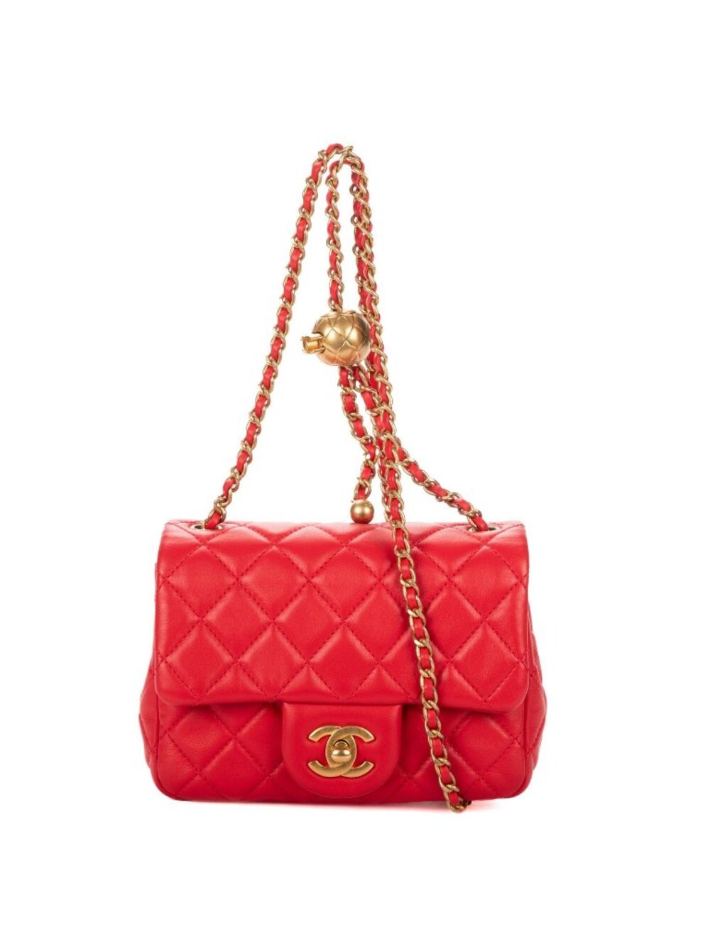 Chanel Mini Pearl Crush Flap Bag Red Quilted Lambskin Leather